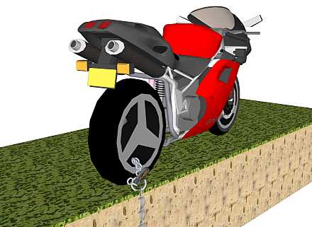 Dévisser l'ancrage type AT de le moto est impossible en raison de la courte chaîne.